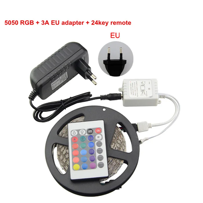 RGB 24key EU Power Высокая яркость SMD 5050 светодиодный полосы DC12V Тира светодиодный свет 5 м/рулон 300 светодиодный гибкая световая полоска не обладает водонепроницаемостью: декоративная подсветка для дома - Испускаемый цвет: RGB 24key EU Power