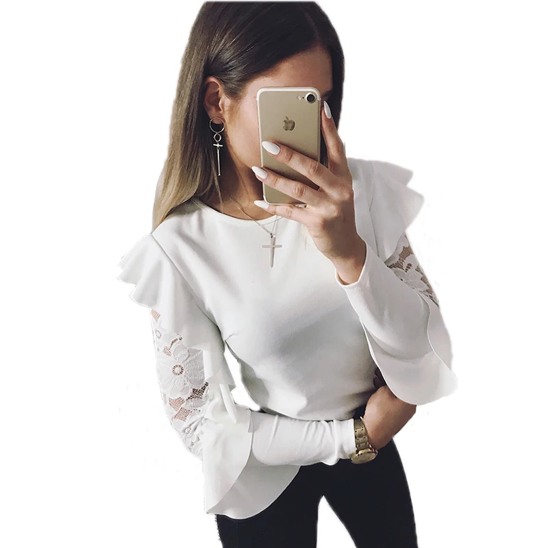Новое поступление 2019 осенние женские топы и блузки Повседневная кружевная