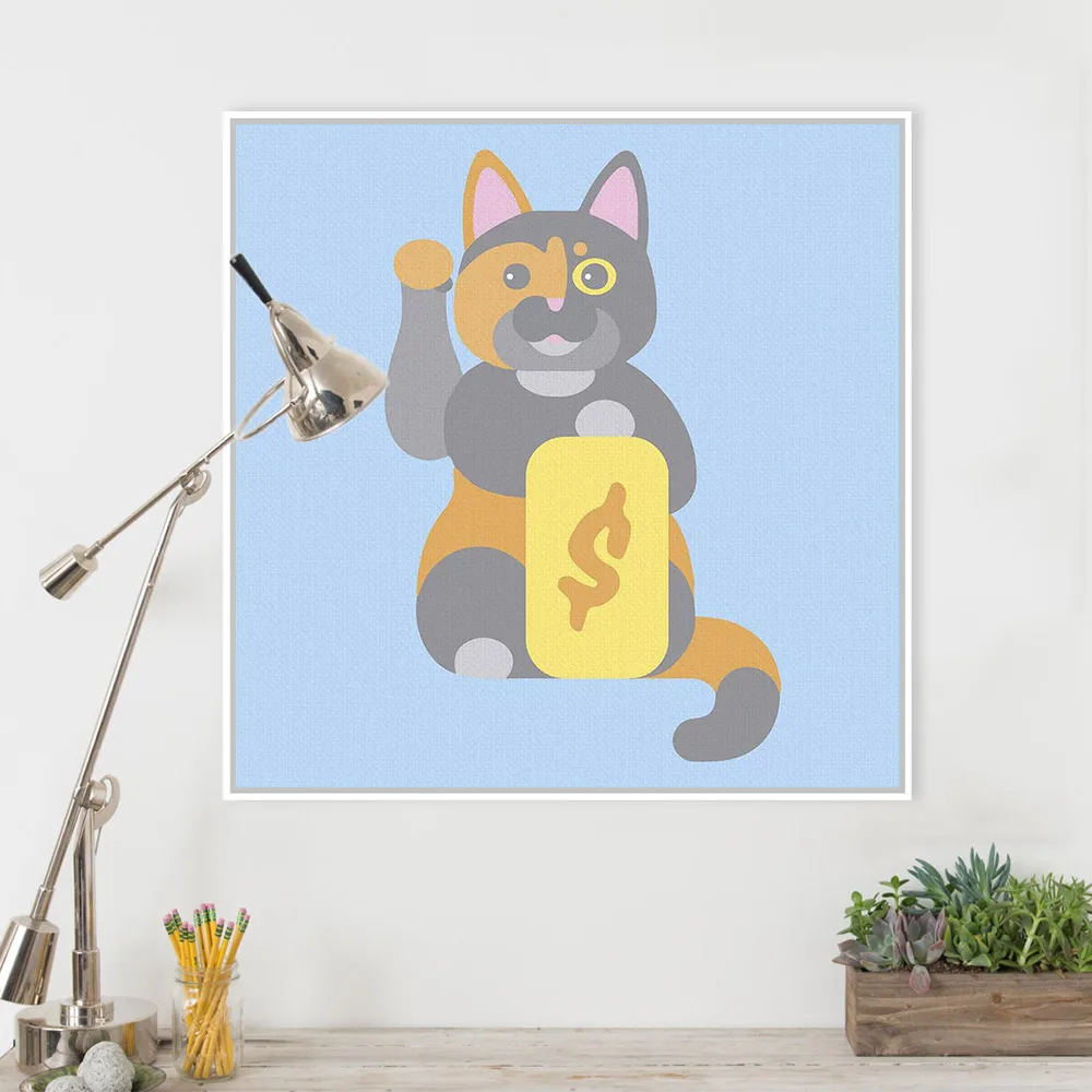 Японский Maneki Neko Cat синий Современный абстрактный постер с принтом хипстер