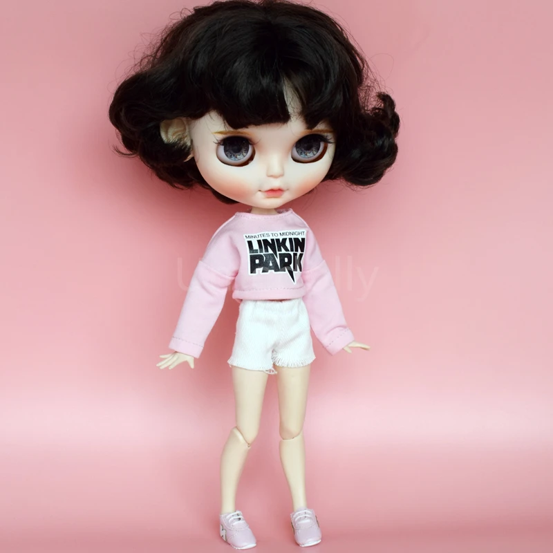 1 комплект модной одежды для кукол Blyth 1/6 розовая футболка + белые шорты Barbies Azone