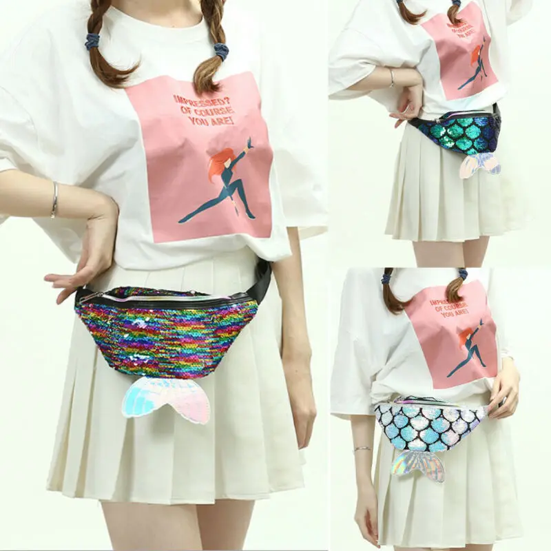 Поясная сумка с разноцветными блестками для девочек на грудь ремне нагрудник