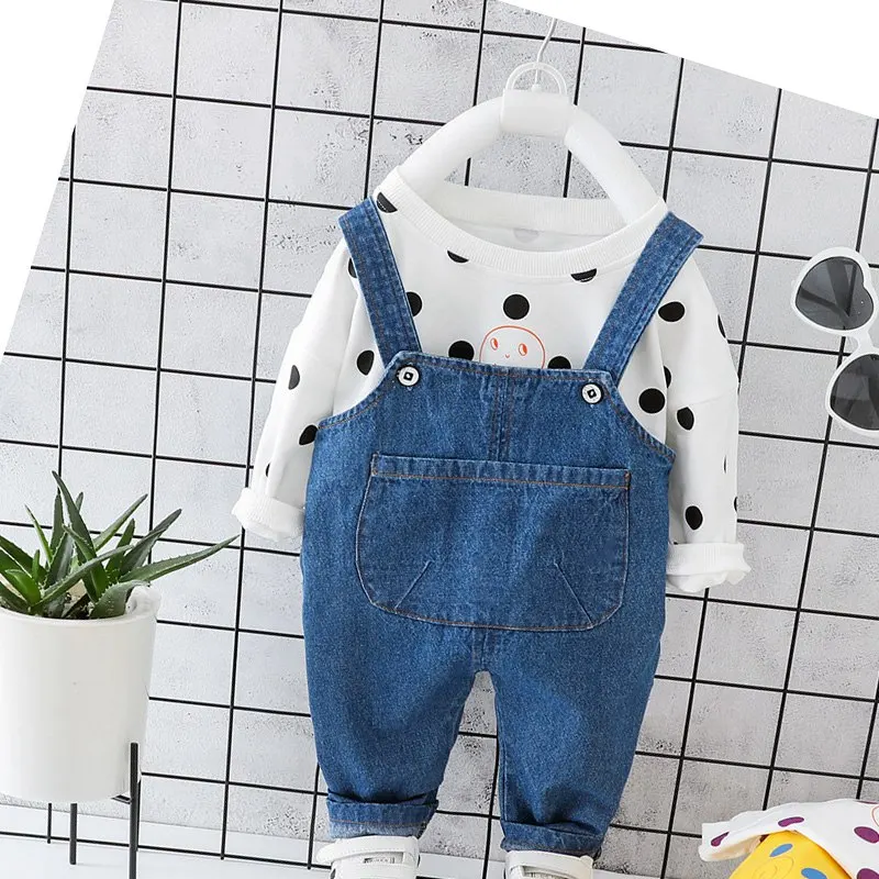 Повседневный осенний комплект детской одежды для маленьких девочек футболка в