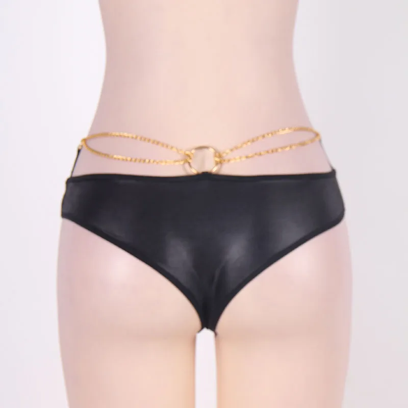 Женские сексуальные трусики из искусственной кожи с украшением в виде цепочки большие размеры|Трусики| |
