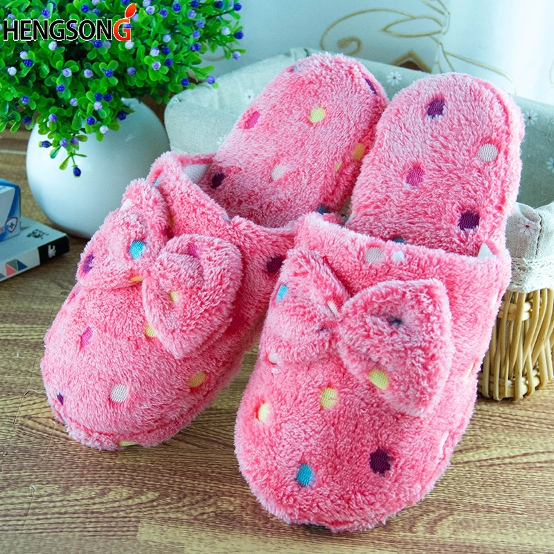 

Winter Warm Women Slippers Home Short Plush Soft Sole Women Shoes Indoor Floor Slippers Butterfly-Knot Fashion Home Slippers