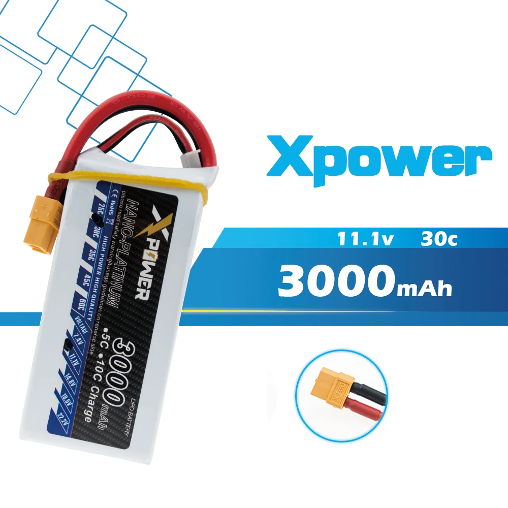 Xpower 1 шт. 11 В 3S 3000 мА/ч литий полимерный аккумулятор XT60 штекер для квадрокоптера Trex