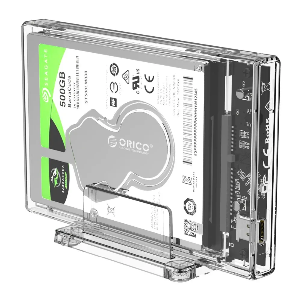 ORICO чехол для жесткого диска 2,5 дюйма SATA для USB 3,0/type-C прозрачный корпус для жесткого диска USB3.0 поддержка протокола UASP SATA3.0 SSD чехол
