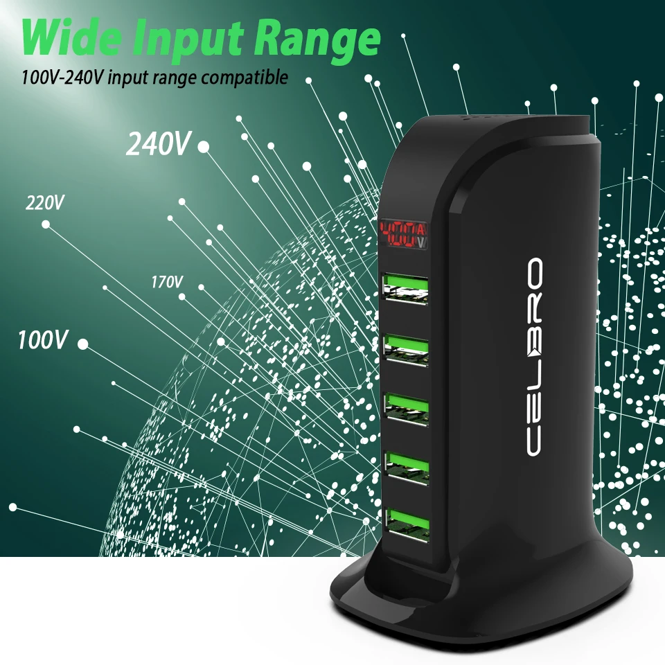 5 портов Мульти USB зарядное устройство концентратор светодиодный дисплей док-станция для зарядки с USB универсальный мобильный телефон Настольный настенный домашний зарядное устройство s EU US Plug