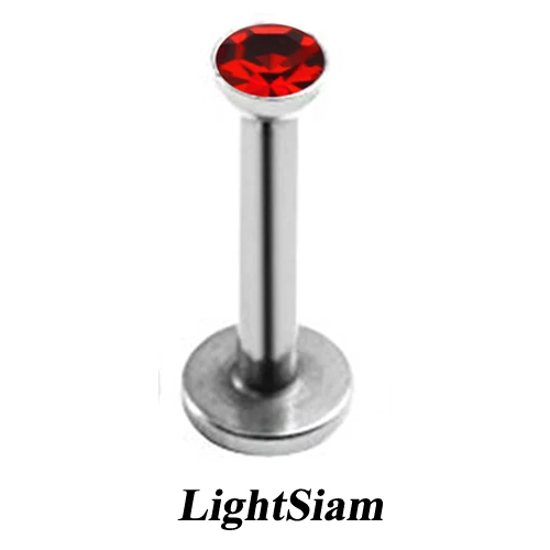 1pc Stainless Steel Internally Thread Flat CZ Gem Labret Lip Piercing Stud Ring Monroe Orelha Cartilage Upper Ear Stud Helix - Окраска металла: Light Siam