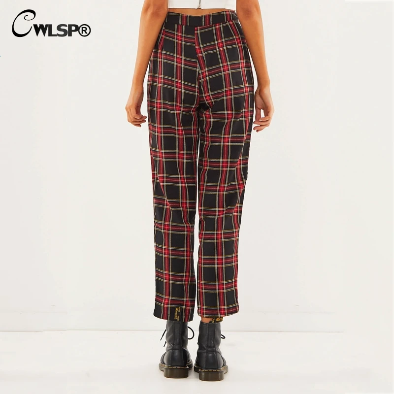 Женские прямые хлопковые брюки CWLSP повседневные свободные клетчатые до