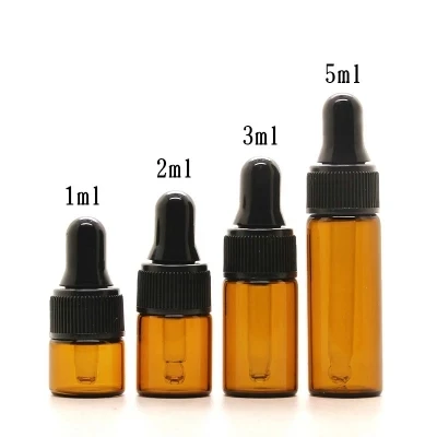

100pcs/lot 1ml 2ml 3ml 5ml Empty Dropper Bottle Portable Amber Glass bottle Esstenial Oil Bottle with Glass Eye Dropper