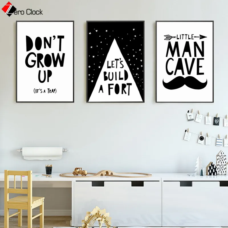 Монохромное детское настенное искусство скандинавские принты цитаты постеры