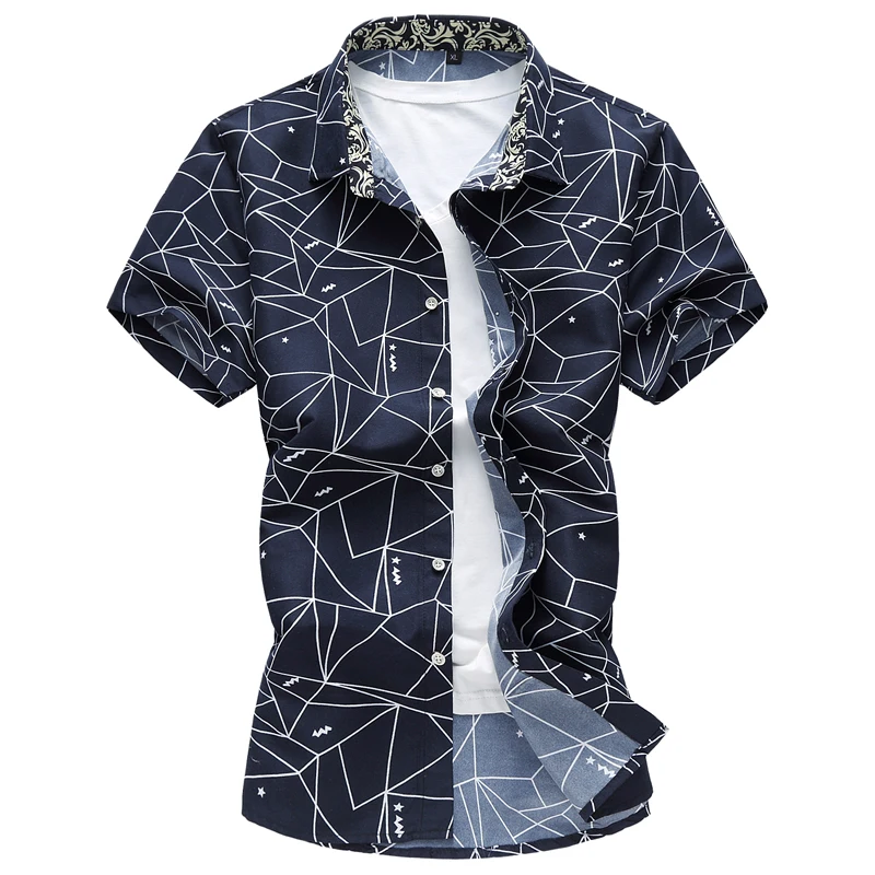 

2019 Summer New Men's Fashion Boutique Print Casual Short-sleeved Shirts Large Size / Male Print Comfortable Shirts / Size M-7XL