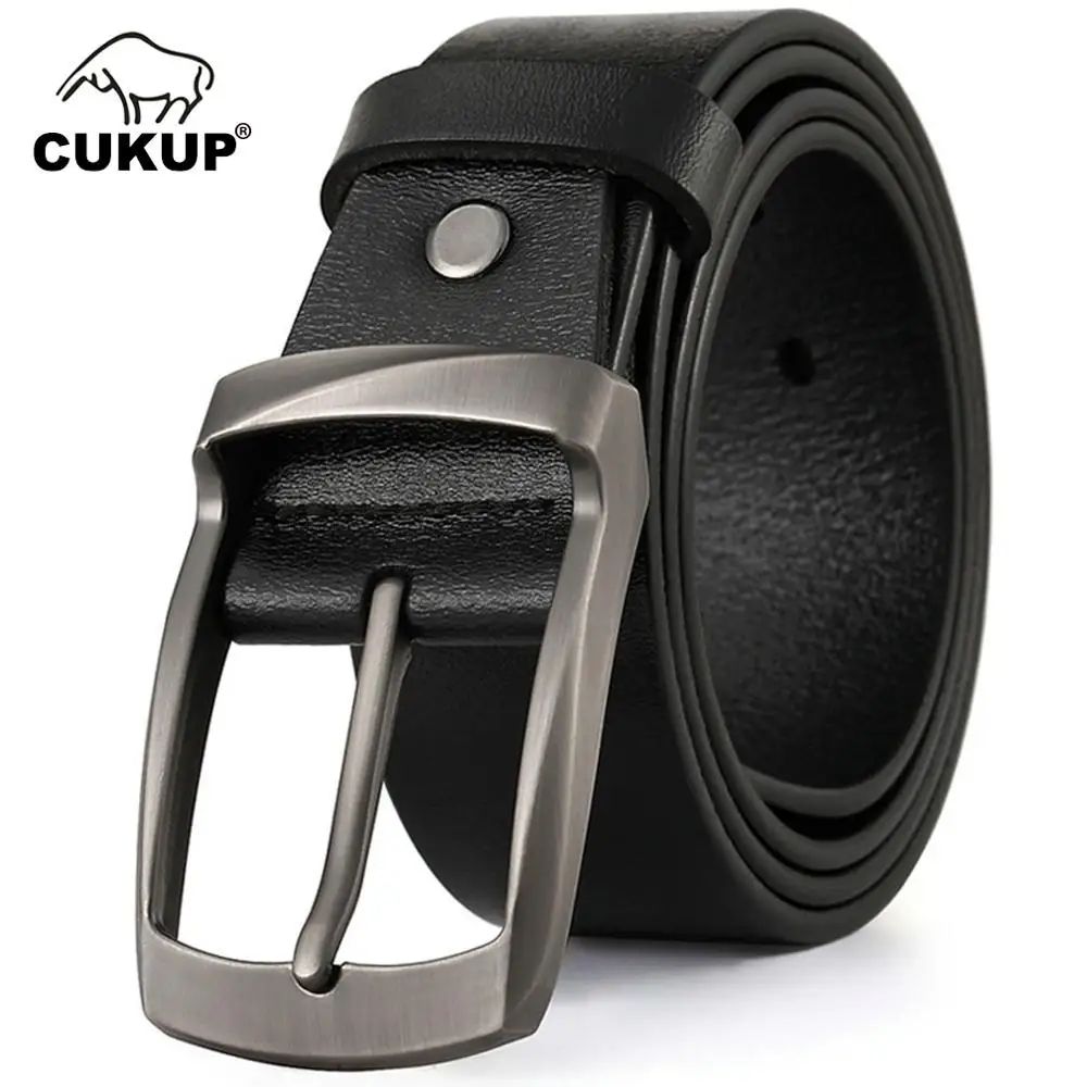 CUKUP Male Anti-Scratch Alloy Wide Pin Buckle Metal Belt Quality Cow Genuine Leather Belts for Men Adjustable Accessories NCK408