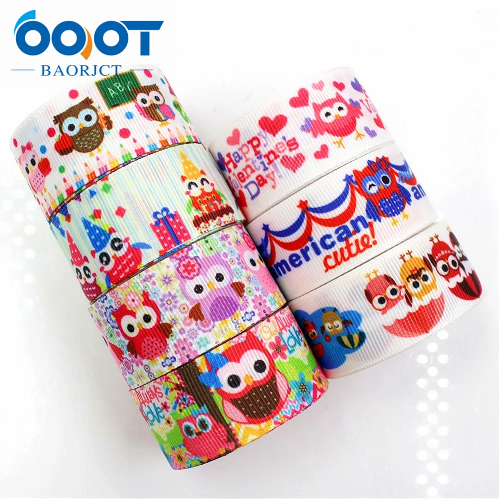 

175254,25MM cartoon owl Printed grosgrain ribbon,garment accessories hair accessories material, DIY Handmade decoration wrapping