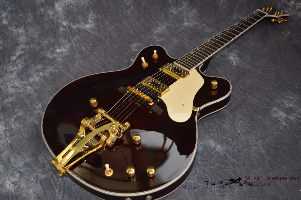 Китай OEM Полые джазовые электрогитары темно-Красного цвета вина с Bigsby тремоло Золотой Аппаратные средства