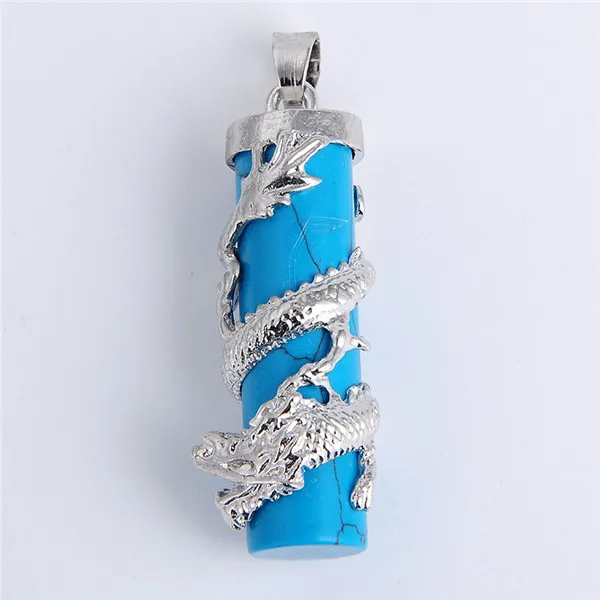 blue turquoise Дракон обруч капля натуральный камень тигровый глаз Подвески женские мужские ювелирные изделия синий белый кварц драгоценный камень Маятник амулет ювелирные изделия - Окраска металла: blue turquoise