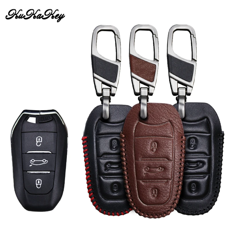 

KUKAKEY Leather Car Key Case Cover For Citroen C5 C6 C4L C3XR DS 3 4 5 7 Smart Remote Car Key Protection Shell Accessories