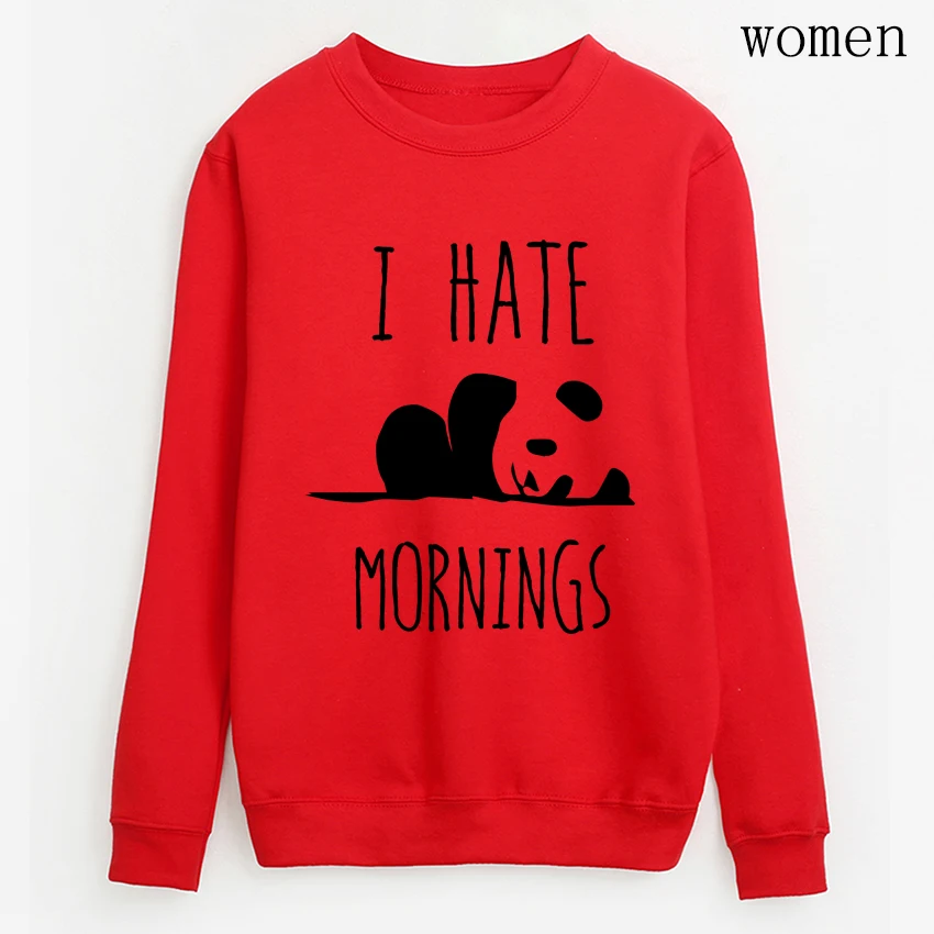 Женские флисовые толстовки harajuku сезона осень, Женский Топ с надписью I HATE MORNINGS kawaii Panda, Толстовки для брендовых спортивных костюмов, женские пуловеры - Цвет: red1