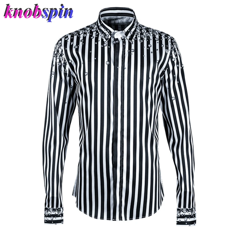 

Classic Striped Business men Shirt 2019 Fashion Diamond Printed long sleeve Slim Casual camisas masculina Plus size 4XL Shirts