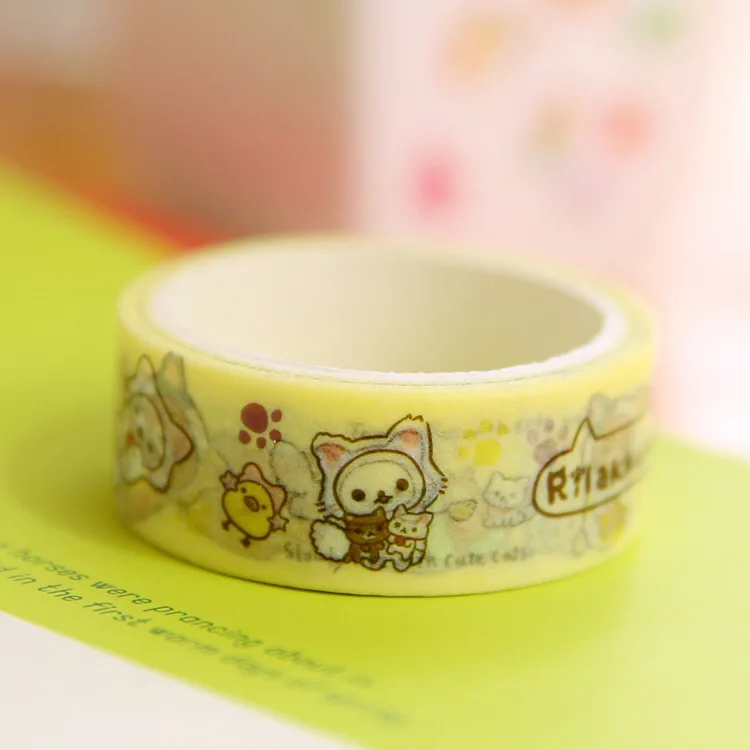 12 шт./Партия DIY бумажная клейкая лента из рисовой бумаги Rilakkuma угловая тварь декоративная клейкая лента, наклейки/школьные принадлежности 15 мм x 5 м