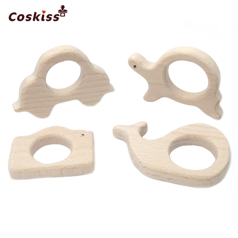 Деревянный Прорезыватель для зубов в машине черепахи Кита Натуральная Детская