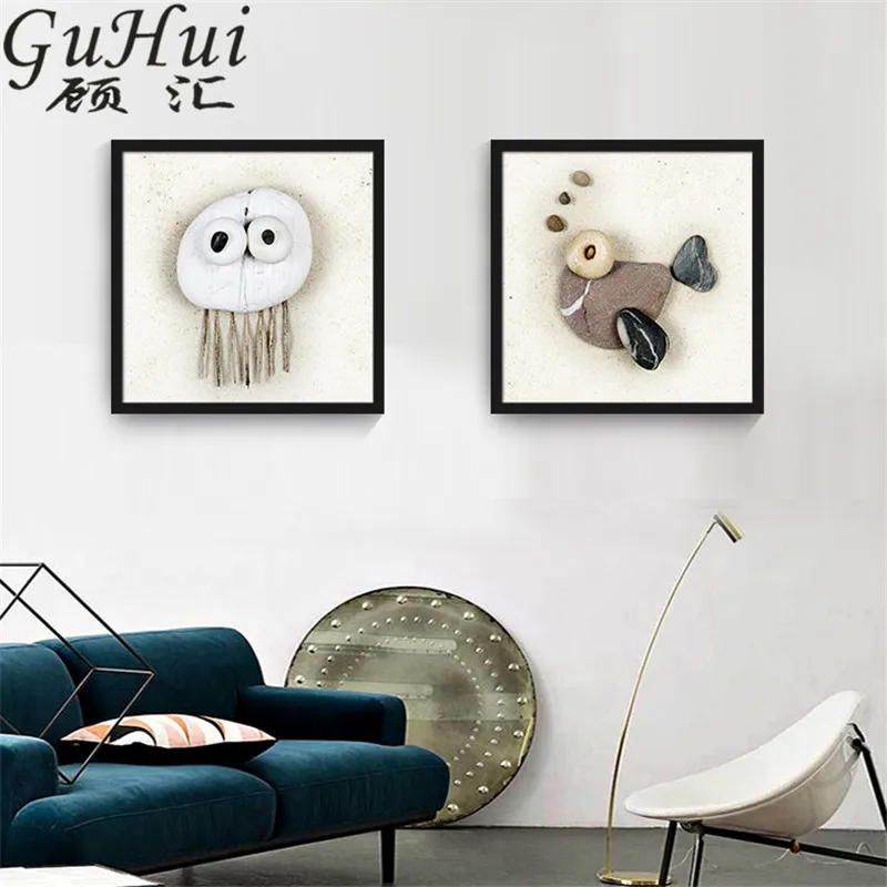 Мультфильм булыжник Картина на холсте с изображением рыб камень небольшой