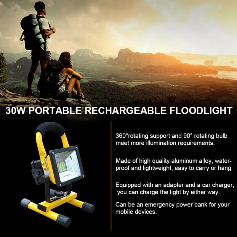 

4 Pack 24 LED Floodlight 30W Portable Rechargeable Flood light Security Outdoor Spotlight Waterproof Work Light With Car Charger