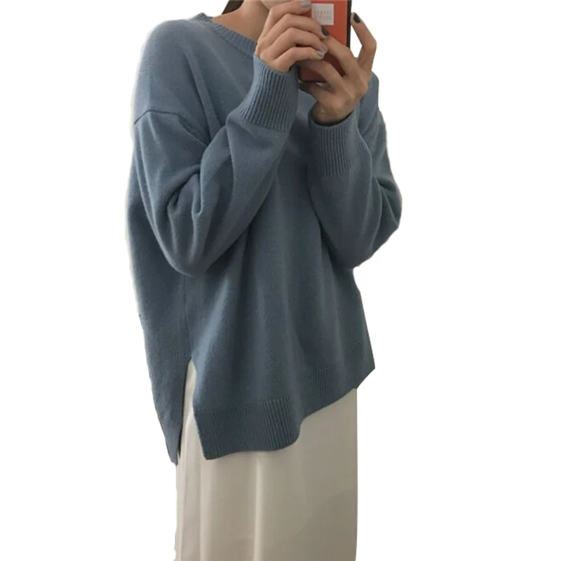 Winter Women Sweaters New Streetwear Harajuku O-neck Batwing Sleeve Warm Pullovers Korean Female Chic Split Knitted Jumpers | Женская