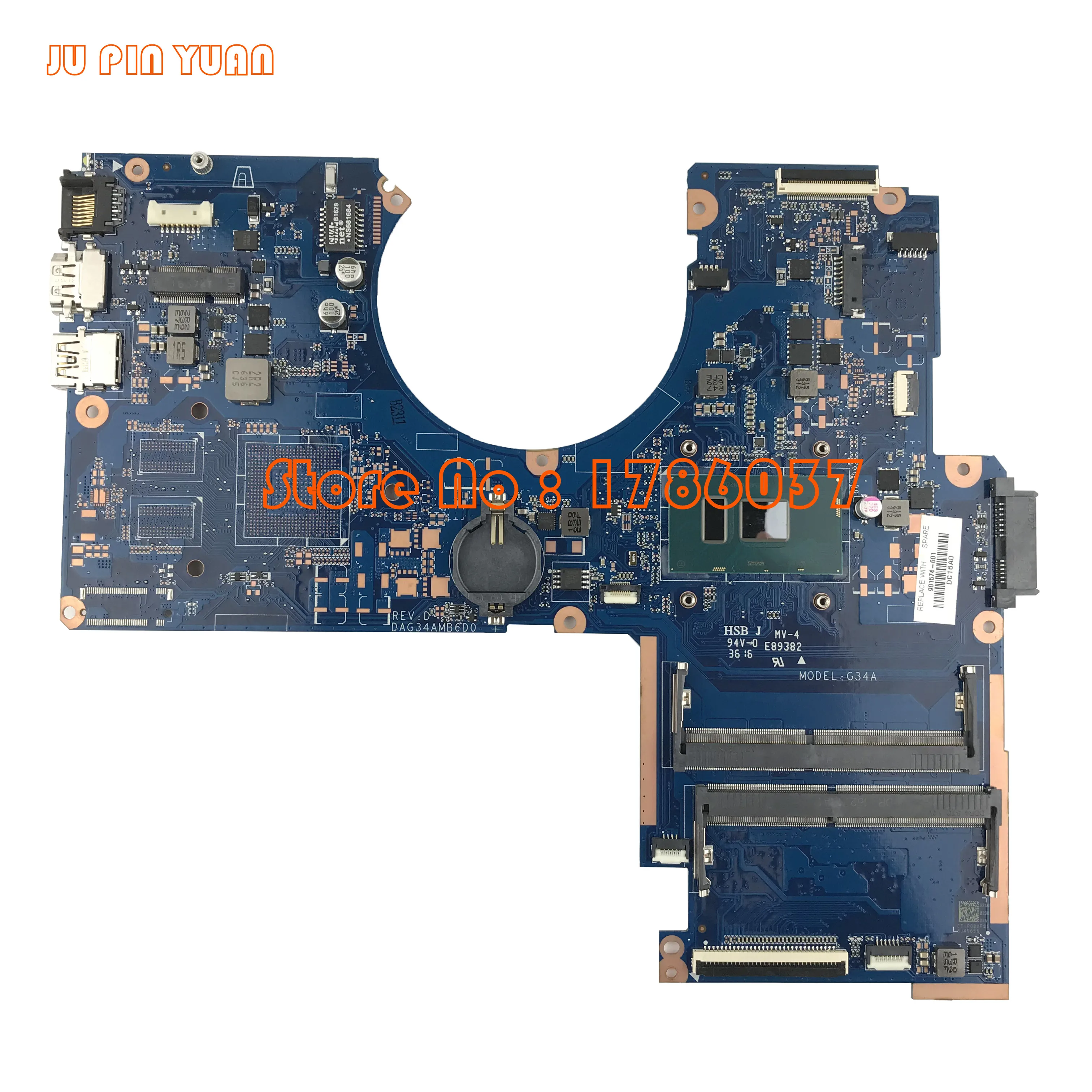 Ju pin yuan 901574-601 DAG34AMB6D0 G34A для hp Pavilion 15-AU серии Материнская плата 901574-501 с i5-7200U ЦП полностью протестирована