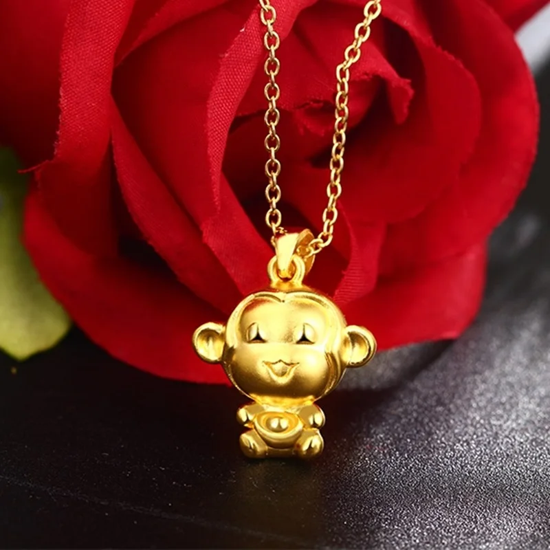 OMHXZJ Wholesale European Fashion Woman Man Party Wedding Gift Monkey 24KT Yellow Gold Necklace Pendant Charm CA274 | Украшения и