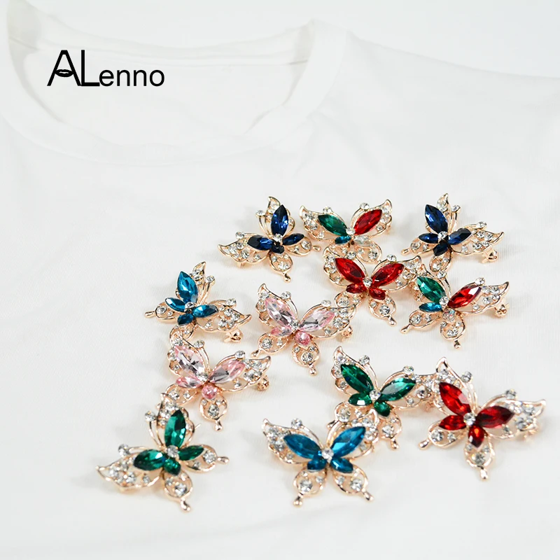 6 цветов милые маленькие булавки и броши в форме бабочки с кристаллом-азубрином