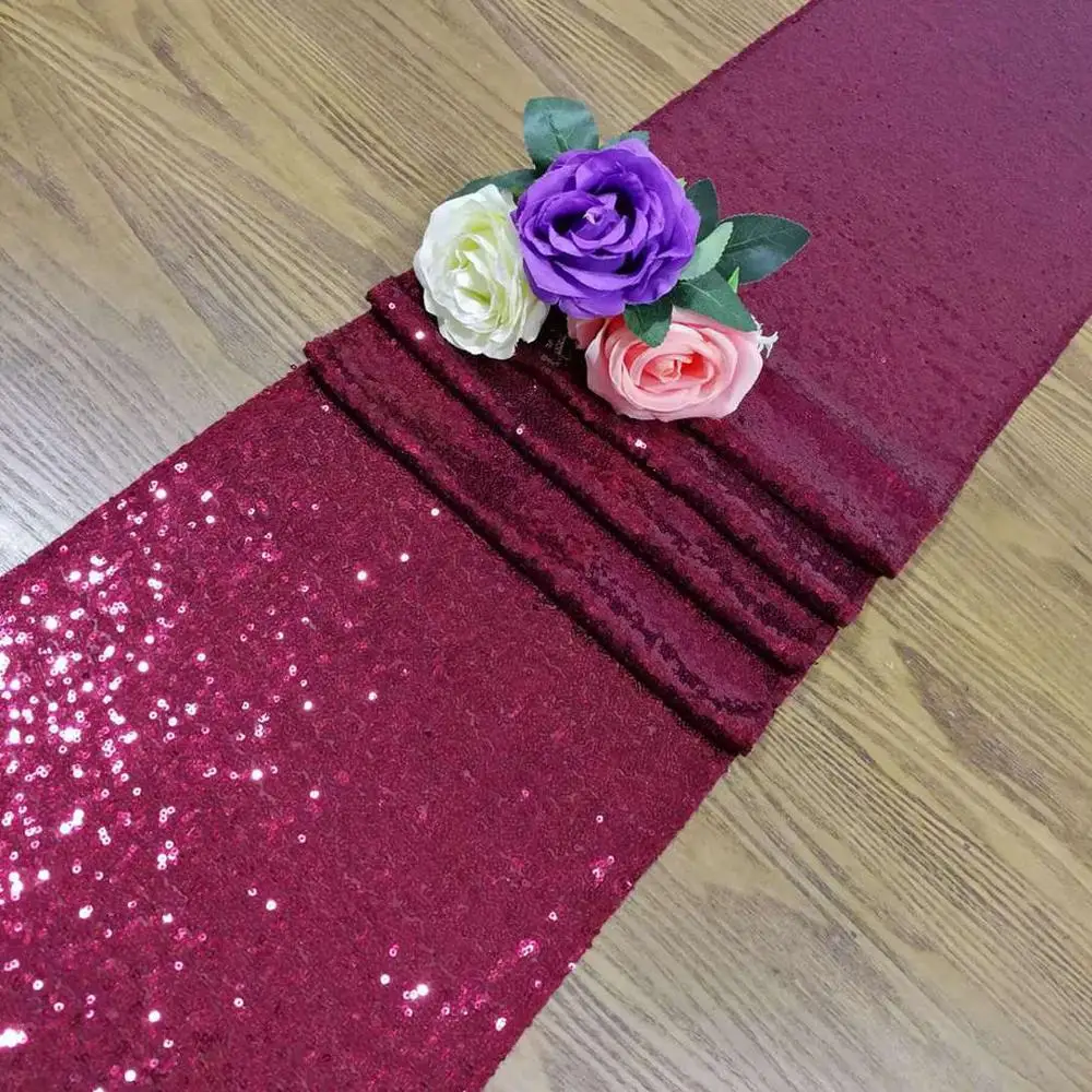 Burgundy ShinyBeauty 12x96 дюймов переливающийся зеленый блесток настольная дорожка для мероприятий/вечерние/банкетные/Рождественские Свадебные настольные Decoraiton-C0514 - Цвет: Burgundy