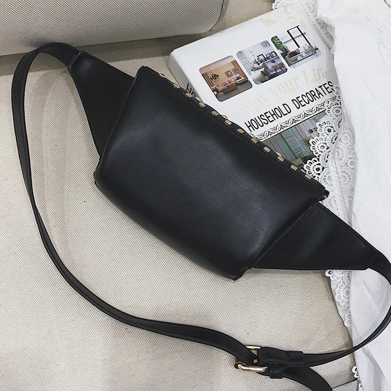 UKQLING Punk Sytle Women Waist Bag Rivet Fanny Pack Over Shoulder Chest Women's Belt Plaid PU Leather Cross Body Purse | Багаж и сумки