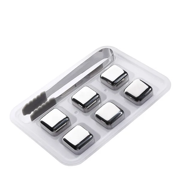 6pcs with clip BIUBIUTUA нержавеющая сталь кубики льда для виски бар поставки Magic Wiskey охладитель пива, вина 8 шт. камни кулеры для льда держатель в коробке куб - Цвет: 6pcs with clip