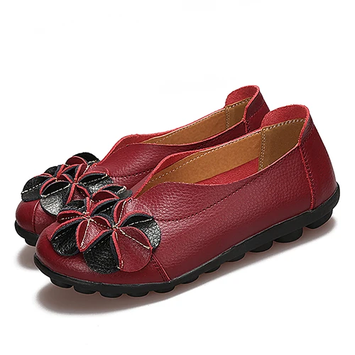 dark red Обувь; женские лоферы; Zapatos De Mujer; обувь из натуральной кожи на плоской подошве; слипоны с цветочным узором; женская обувь; большие размеры 35-44 - Цвет: dark red