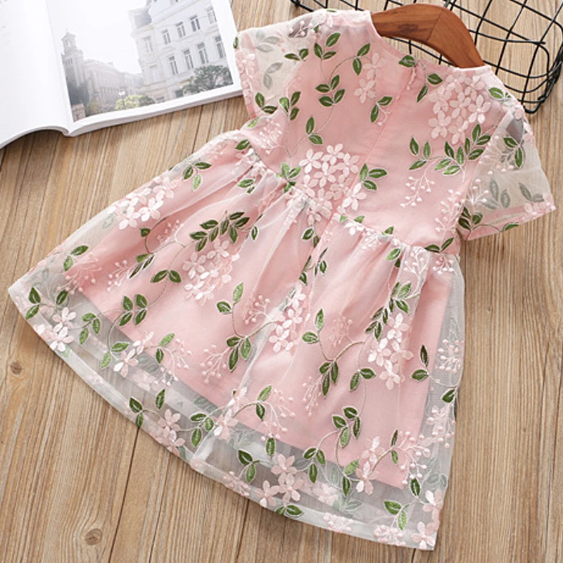 Платья для девочек коллекция 2019 года Новая летняя детская одежда милое Сетчатое