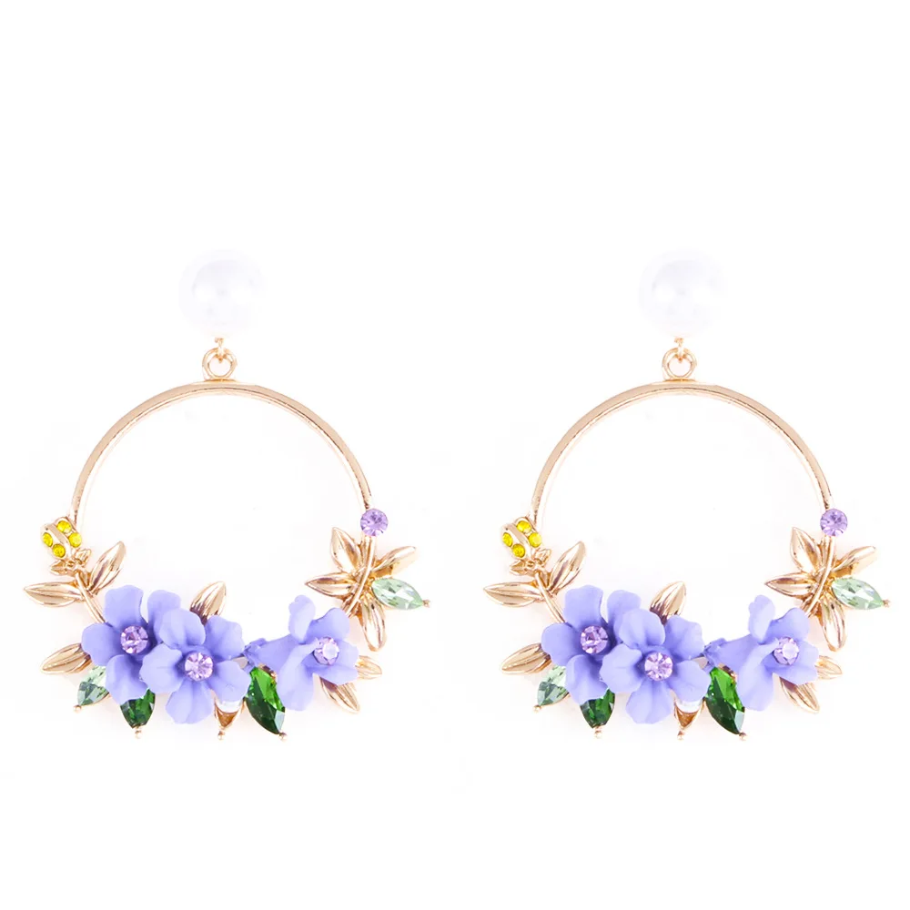 Korean version of the new color lace wild alloy mosaic imitation pearl earrings E2971 | Украшения и аксессуары