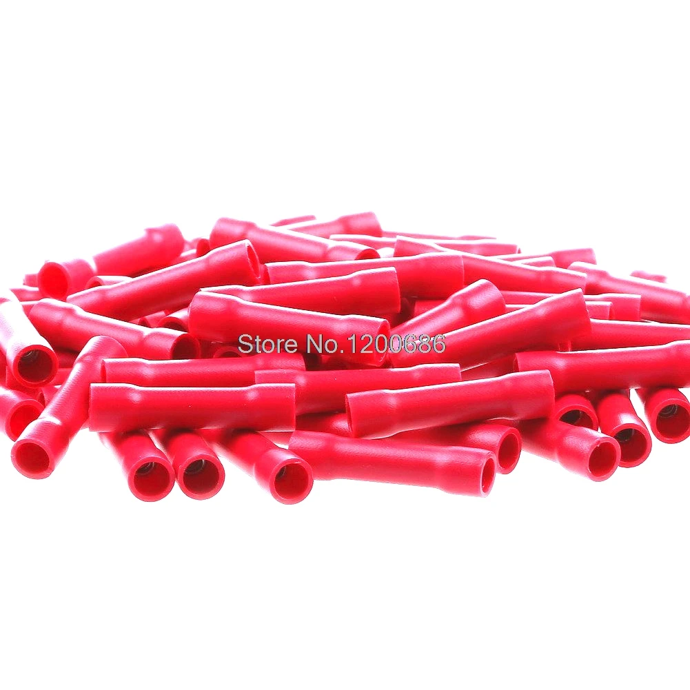 

100pcs BV1.25 Insulated Straight Wire Butt Connector Electrical Crimp Terminals