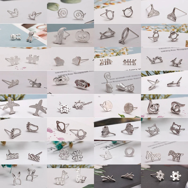 

32 Styles New Girl Stud Earrings for Women Hearts Cats Zebra Rabbits Round Plant Foot Stars 2019 Fashion Jewelry Earrings