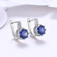 luxury female blue purple cubic zircon stud earrings women rose gold color earrings for female silver color jewelry wholesale