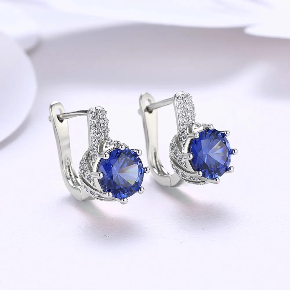 Luxury Female Blue Purple Cubic Zircon Stud Earrings Women Rose Gold Color For Silver Jewelry Wholesale | Украшения и аксессуары
