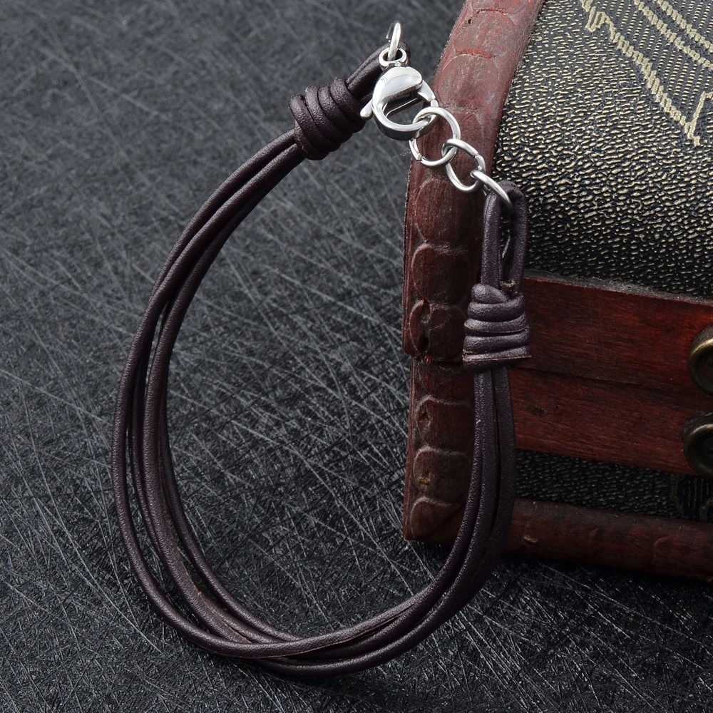 MJB0456 Плетеный коричневый браслет из натуральной кожи с застежкой нержавеющей