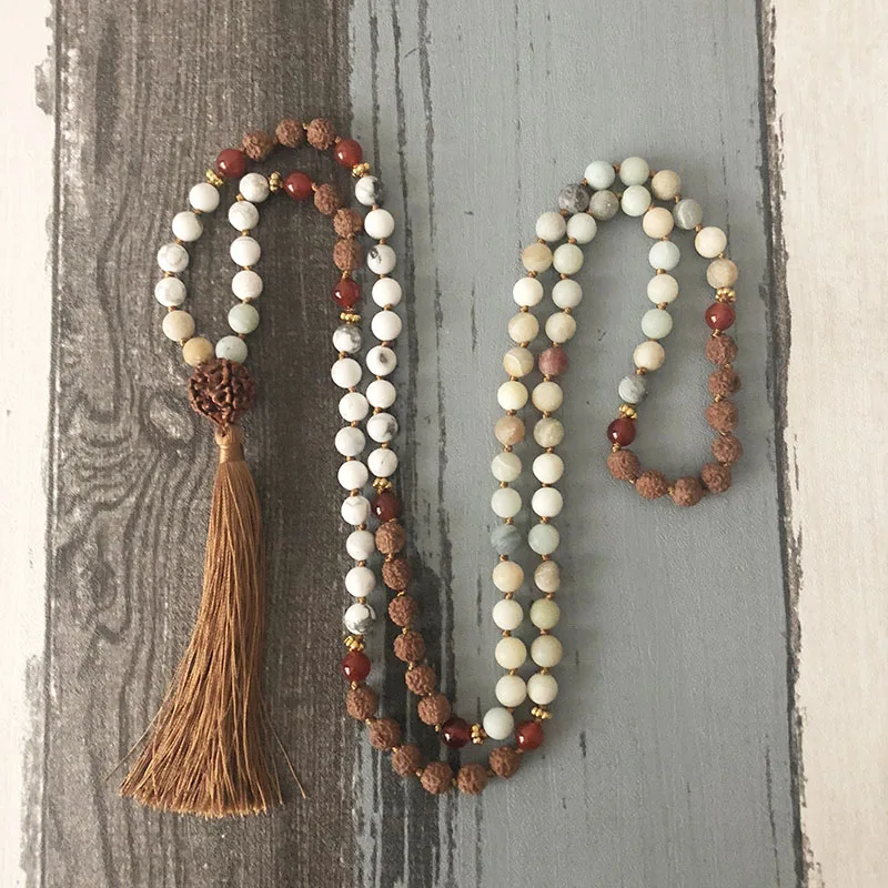 Уникальное ожерелье с камнями цепочка из бисера Howlite Amazonite Carnelian 108 Mala Молитвенное