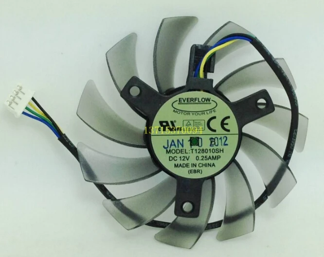 Вентилятор для видеокарты EVERFLOW T128010SH, кулер для охлаждения видеокарты, для ASUS GTX560, GTX660, HD5870, 75 мм, 40 мм, 12 в, 0,25 а, 4 провода, 4 контакта