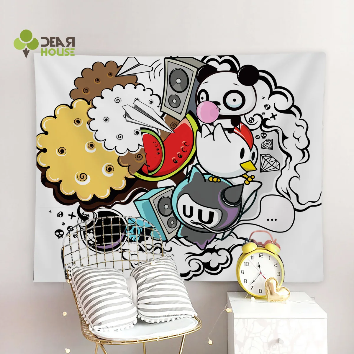 Dearhouse мультфильм Граффити искусство настенный Декор гобелены Настенный Ковер на стену с рисунком занавеска постельное белье полотенце бросок шарф лист морщин-стойкий