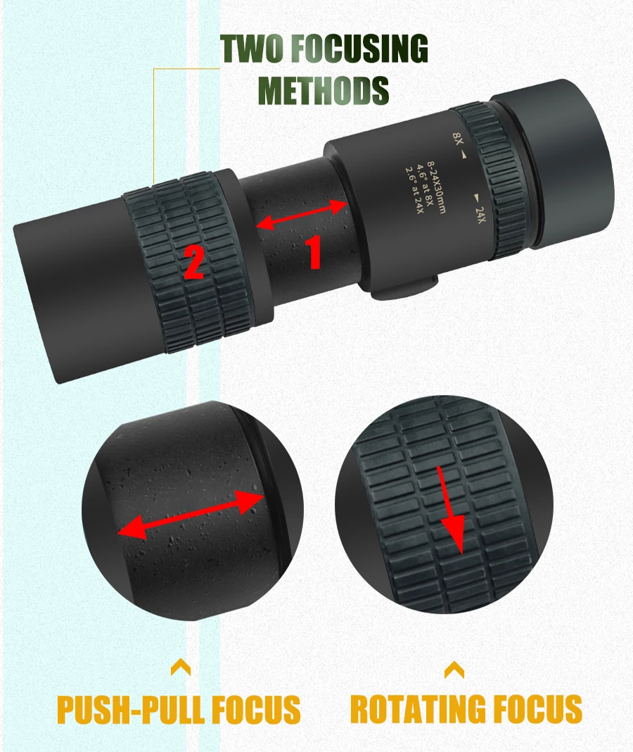 BIJIA 8-24x30 Professional HD Zoom Monocular High Quality Pocket Hunting Telescope Optical BAK4 Prism with Tripod Interface