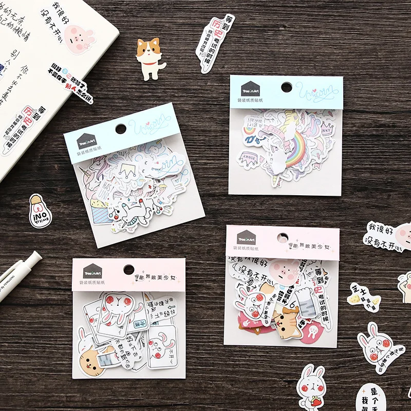 30pcs Lovely Cartoon Unicorn Sticker Package Cute Rabbit Cat Invincible Beautiful Girl DIY Diary Decoration Stickers Kids Gift | Канцтовары