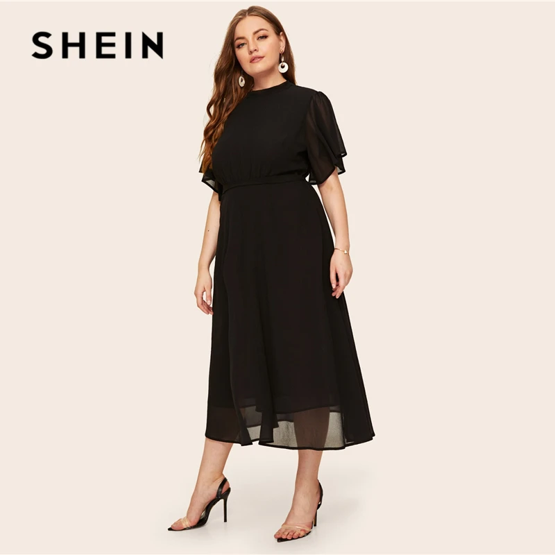 SHEIN Платье С Оригинальным Рукавом Размера Плюс, Элегантное Однотонное Макси Платье