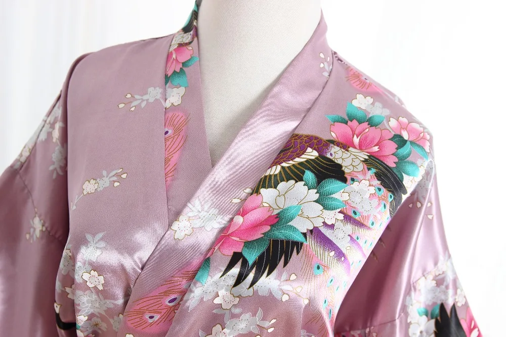 Винтажный Розовый Женский Длинный Атласный халат кимоно платье подружки невесты