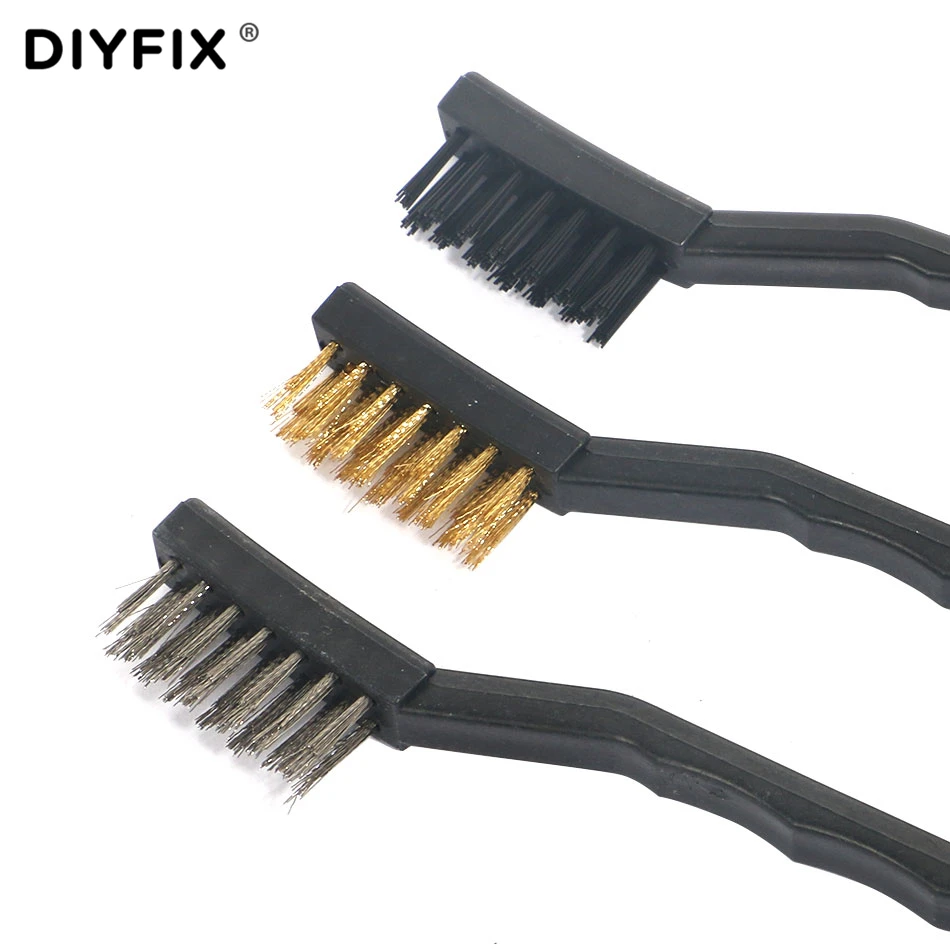 DIYFIX 3 шт. мини-проволочная кисть набор стальных латунных нейлоновых щеток для очистки полировки деталей металлических ржавчины чистящие инструменты домашний кухонный набор